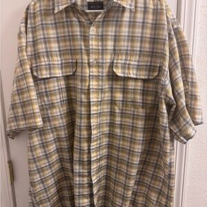 Anchor Blue Yellow and Gray Plaid Button Down Shirt